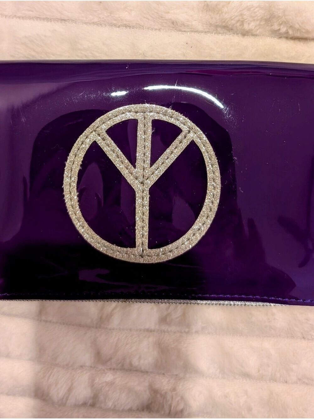 Anne Charlotte Goutal Paris Purple Patent Clutch Wallet Silver Emblem